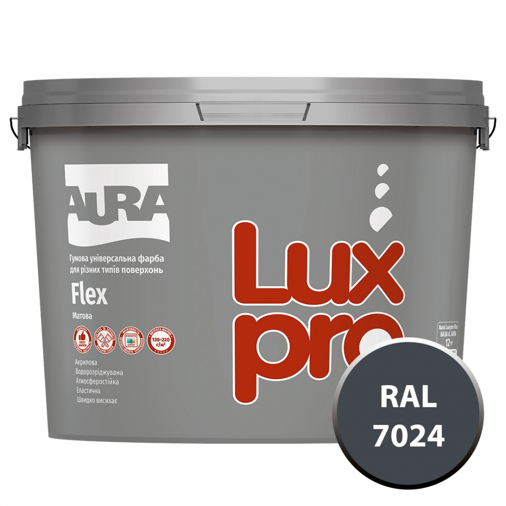 Фарба гумова гумова Aura® Luxpro Flex мат RAL 7024 графітовий 9,5 л 12 кг